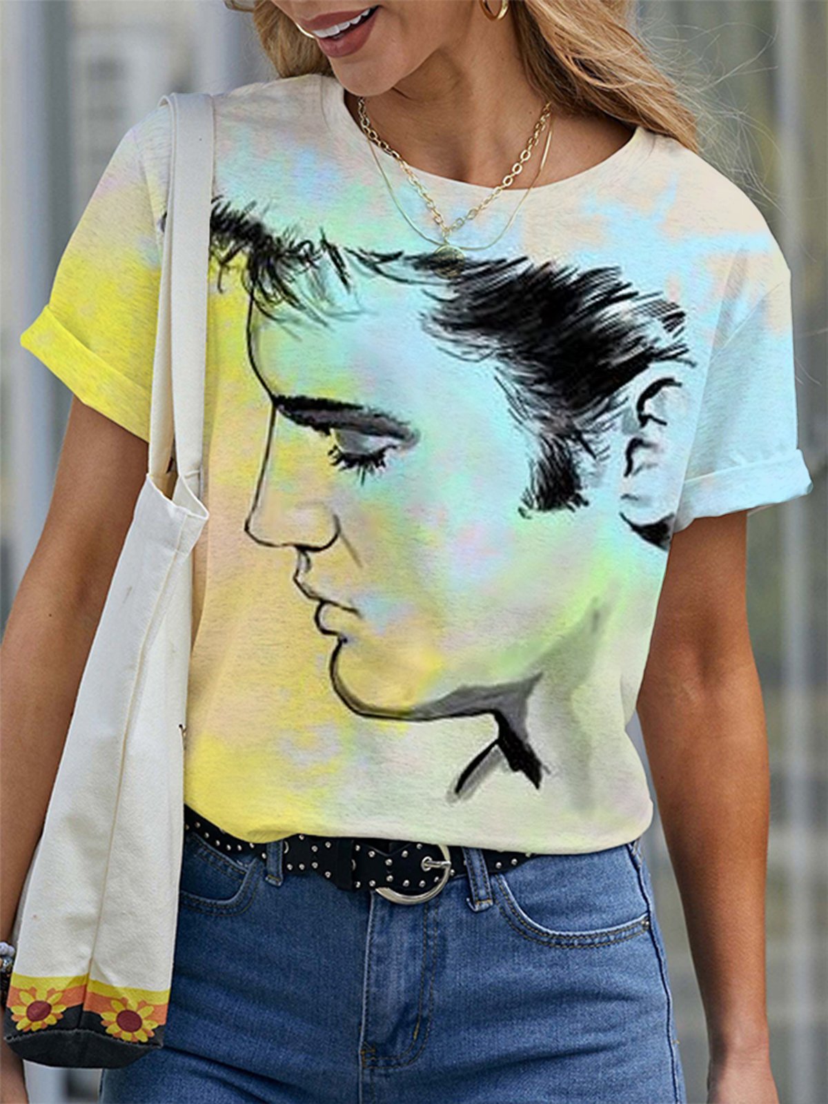 Women's Watercolor Legendary Actor Singer Print Tee