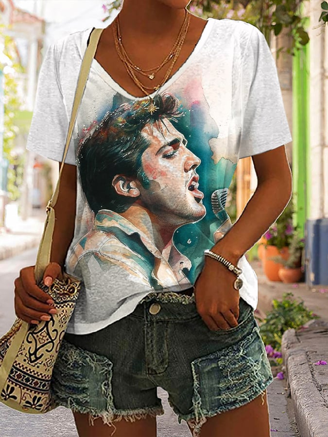 Women's The King Print V Neck T-Shirt