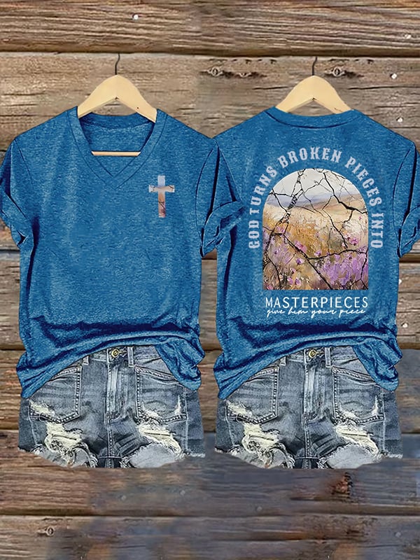 Women's God Turns Broken Pieces Into Masterpieces Christian Tops Comfort Colors T-Shirt