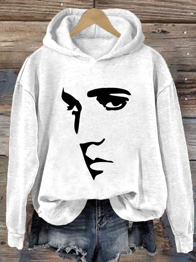 Retro King Of Rock Roll Printed Hoodie