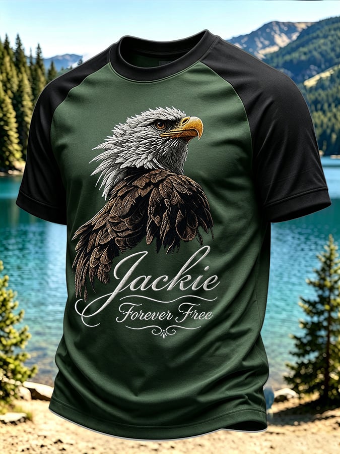 Men'S Casual Bald Eagle "Jackie" Print Crew-Neck Short-Sleeve T-Shirt