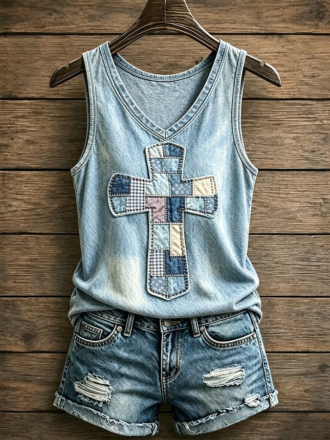 Women's God Is Good Faith Cross Print Top