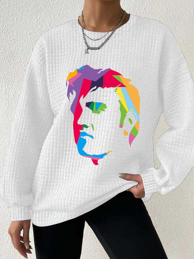 Retro King Of Rock Roll Print Drop Shoulder Check Sweatshirt