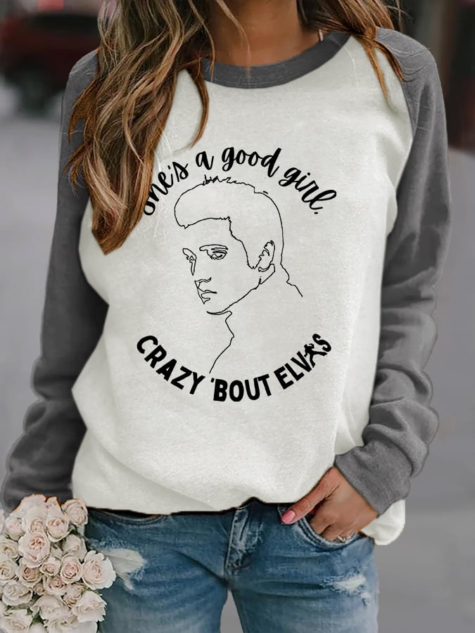 Women's She Is A Good Girl Crazy About King Of Rock Roll Print Raglan Sweatshirt