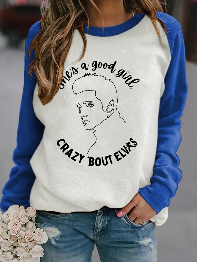 Women's She Is A Good Girl Crazy About King Of Rock Roll Print Raglan Sweatshirt