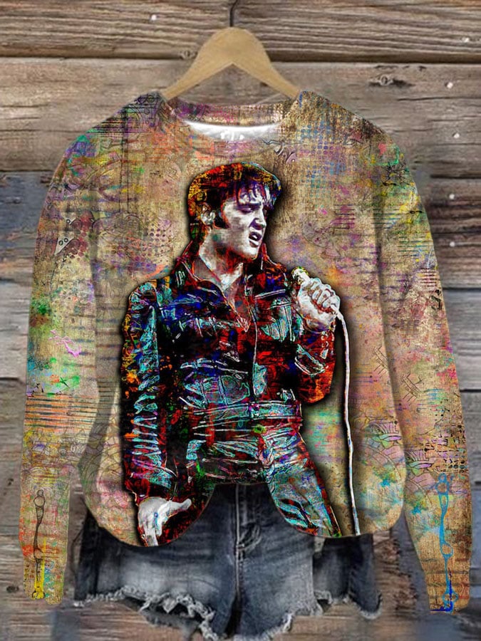 Women's Vintage Printed Round Neck Sweatshirt