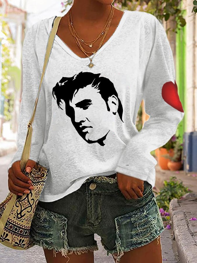 Women's Silhouette Print Casual V-Neck Long Sleeve T-Shirt