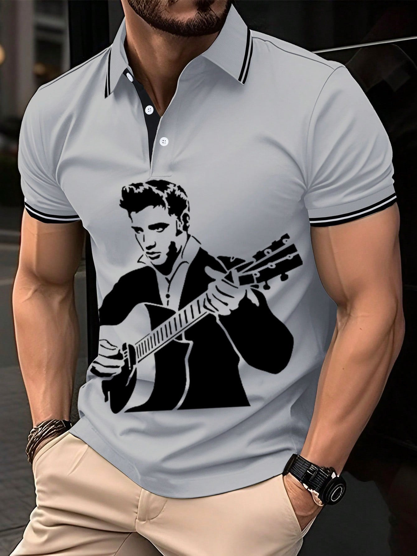 Men's Vintage Music Star Printed Polo Shirt