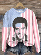 Retro King Of Rock Roll Flag Print Sweatshirt