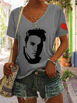 Women's Silhouette Print Souvenir V-Neck T-Shirt