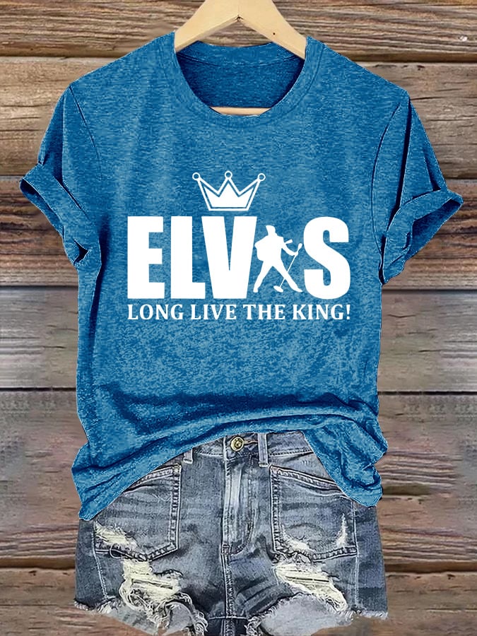 Retro King Of Rock Roll Long Live The King Print T-Shirt