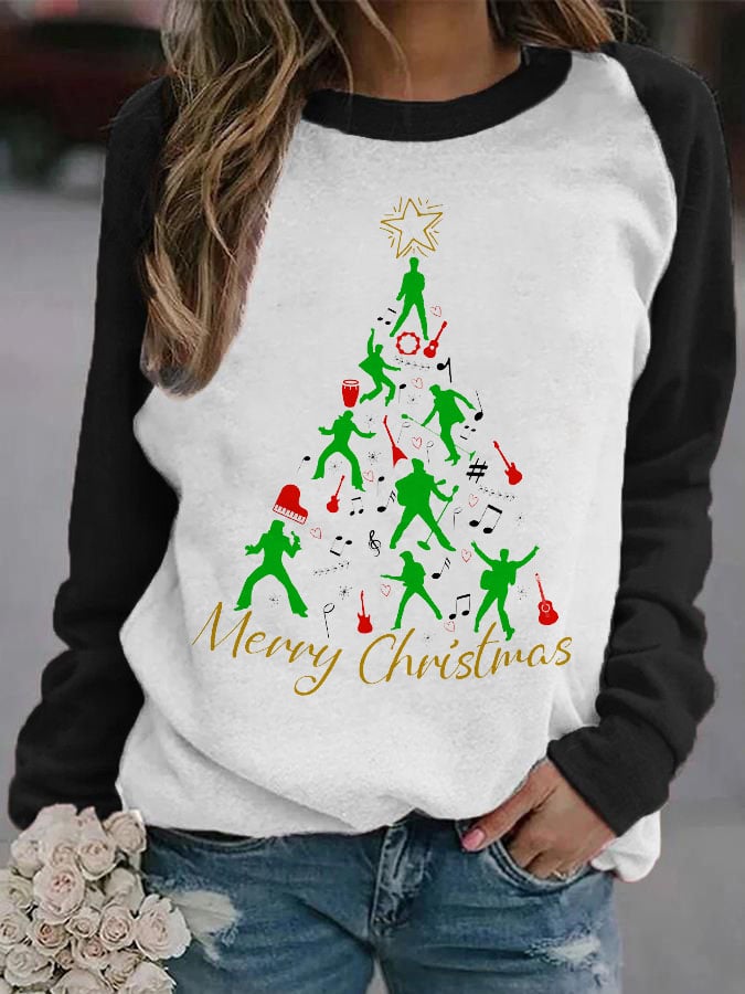 King Of Rock Roll Merry Christmas Print Sweatshirt