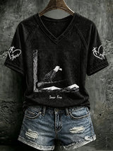 V Neck Retro Jackie Forever Our Queen Soar Free Print T-Shirt