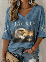 V-Neck Retro Jackie Forever Our Queen Print T-Shirt
