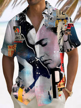 Men'S Retro King Of Rock Roll Printed Short Sleeve Shirt