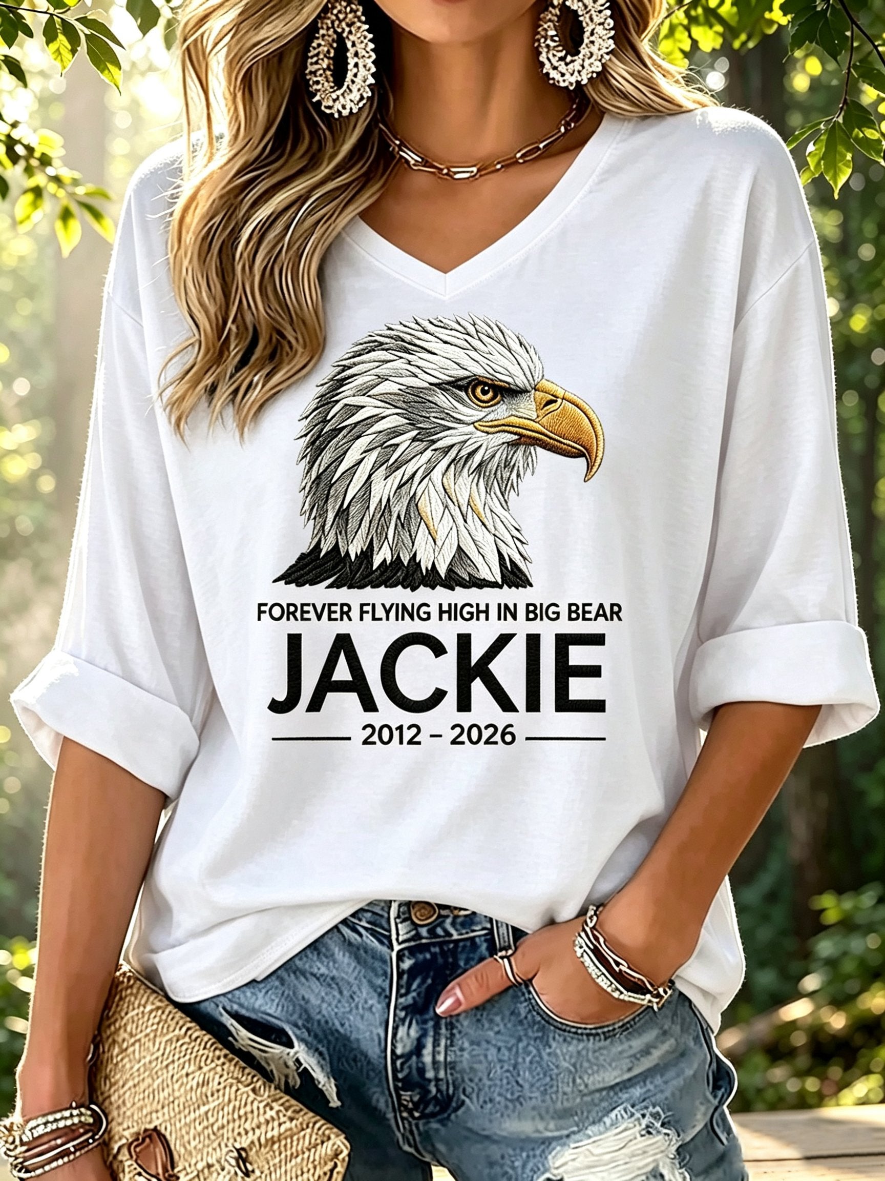 Women's Forever Over Big Bear Print V Neck Top