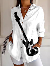 Women's Retro King Of Rock Roll Print Casual Shirt