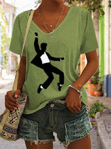 Women's Legendary Actor Singer Silhouette Casual V-Neck Tee