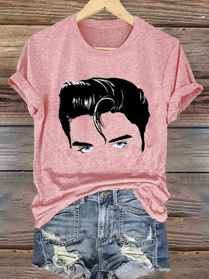 Retro King Of Rock Roll Print T-Shirt
