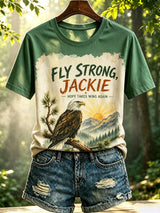 Women's Retro Fly Strong Jackie Print Raglan Short-Sleeved T-Shirt