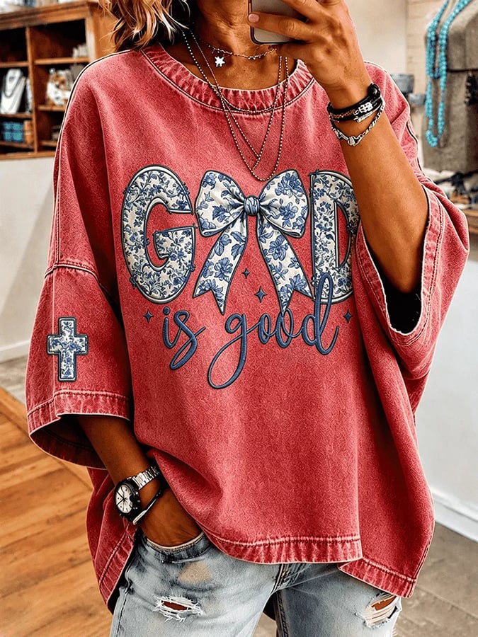 Women's God Is Good Faith Cross Print Hooded Sweatshirt