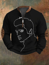 Men's Retro King Of Rock Roll Print Zip Sweatshirt
