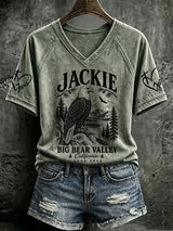 V Neck Retro Jackie Big Bear Valley California Soar Free 2012 - 2026 Print T-Shirt