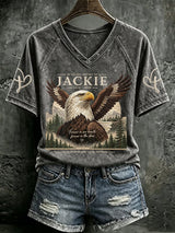 V Neck Retro In Loving Memory Of Jackie 2012-2026 Forever In Our Hearts Forever In The Skies A Legacy Of Strength Love Freedom Print T-Shirt