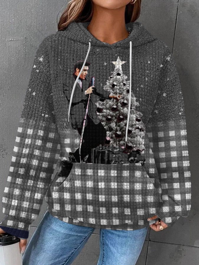 Women's Plaid Gradient Print Hoodie Long Sleeve Sweatshirt