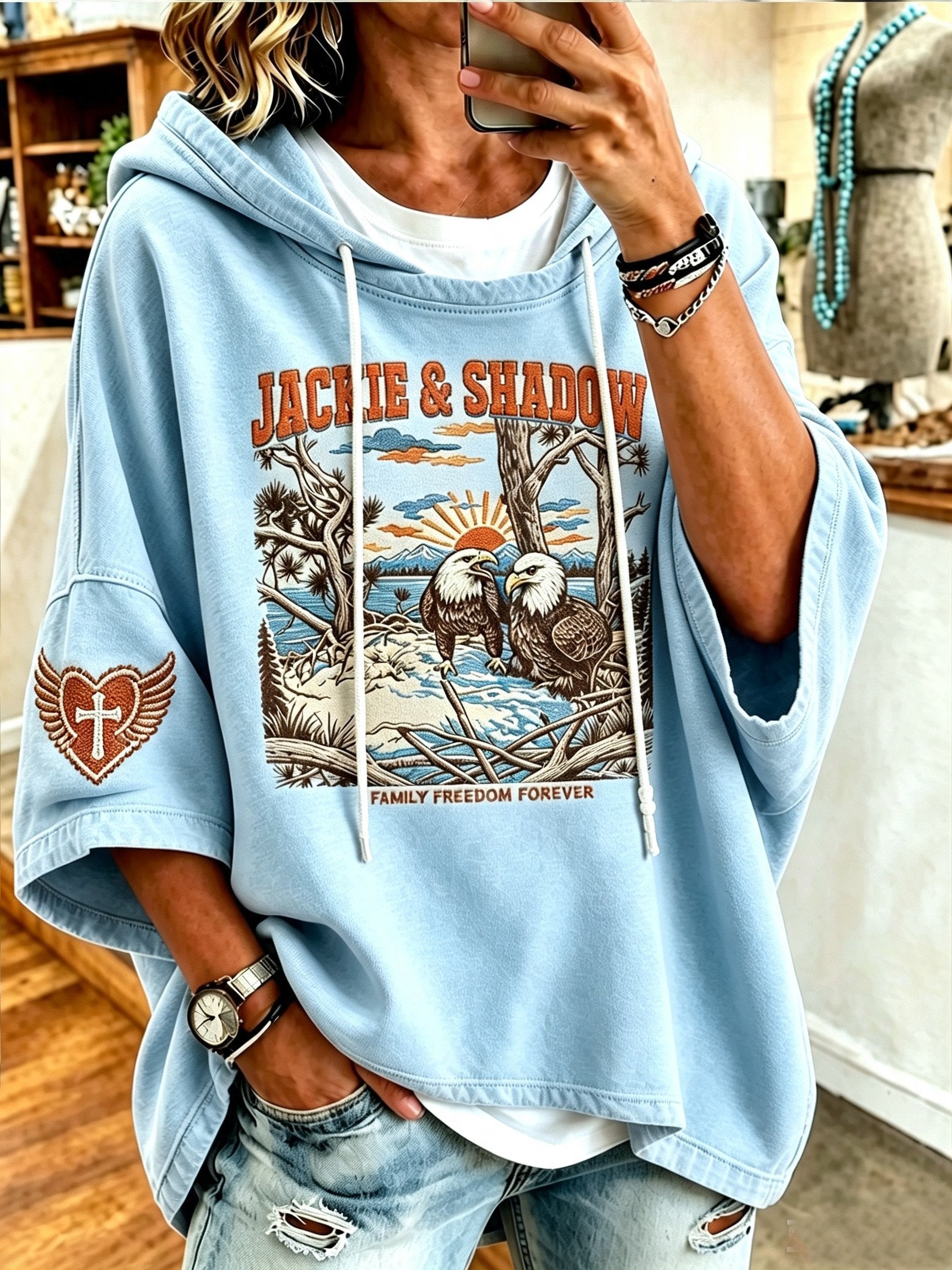 Women'S Casual Bald Eagle "Jackie" Print Top