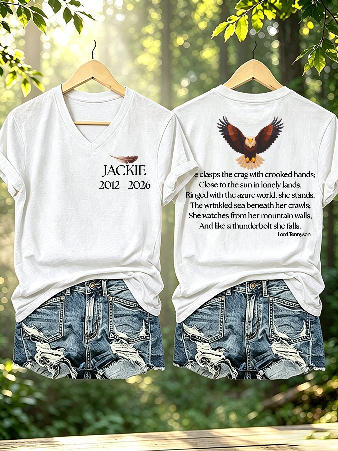 Women's Jackie The Bald Eagle Of Big Bear Lake Print V Neck T-Shirt
