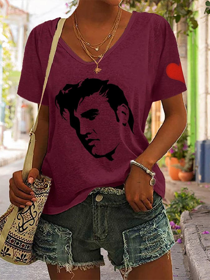 Women's Silhouette Print Souvenir V-Neck T-Shirt