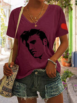 Women's Silhouette Print Souvenir V-Neck T-Shirt