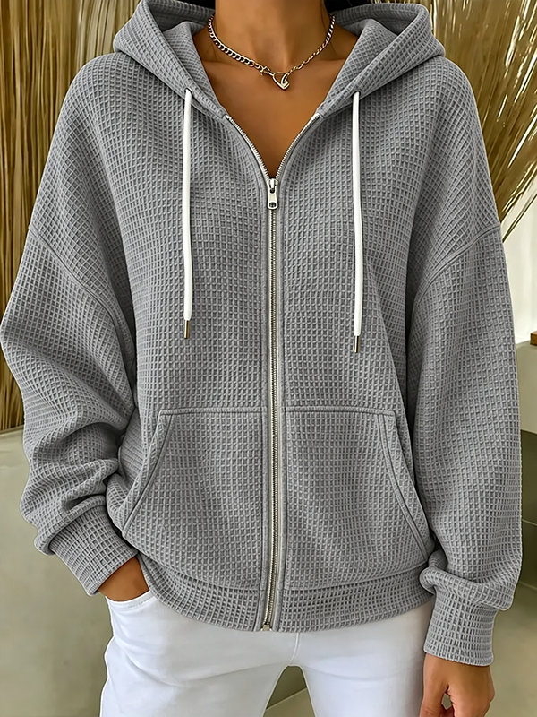 CLEARANCE SALE🔥Women’s Waffle Knit Full-Zip Hooded Cardigan Jacket with Pockets