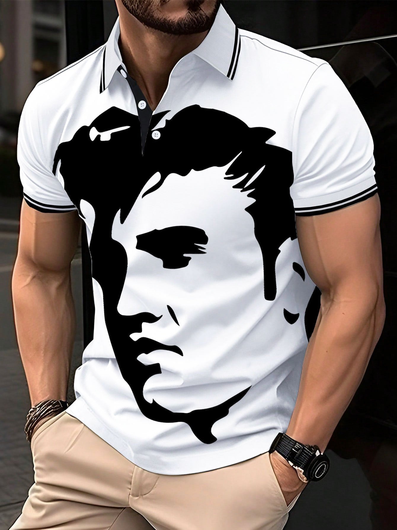 Men's Vintage Music Star Printed Polo Shirt