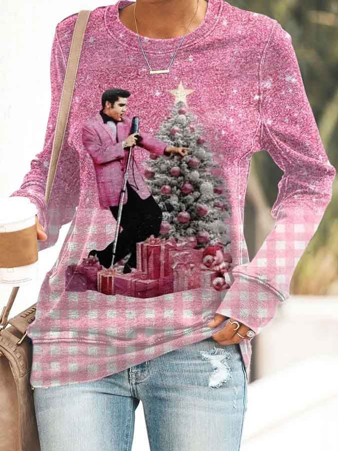 Women's Plaid Gradient Printed Round Neck Casual Sweatshirt