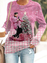 Women's Plaid Gradient Printed Round Neck Casual Sweatshirt