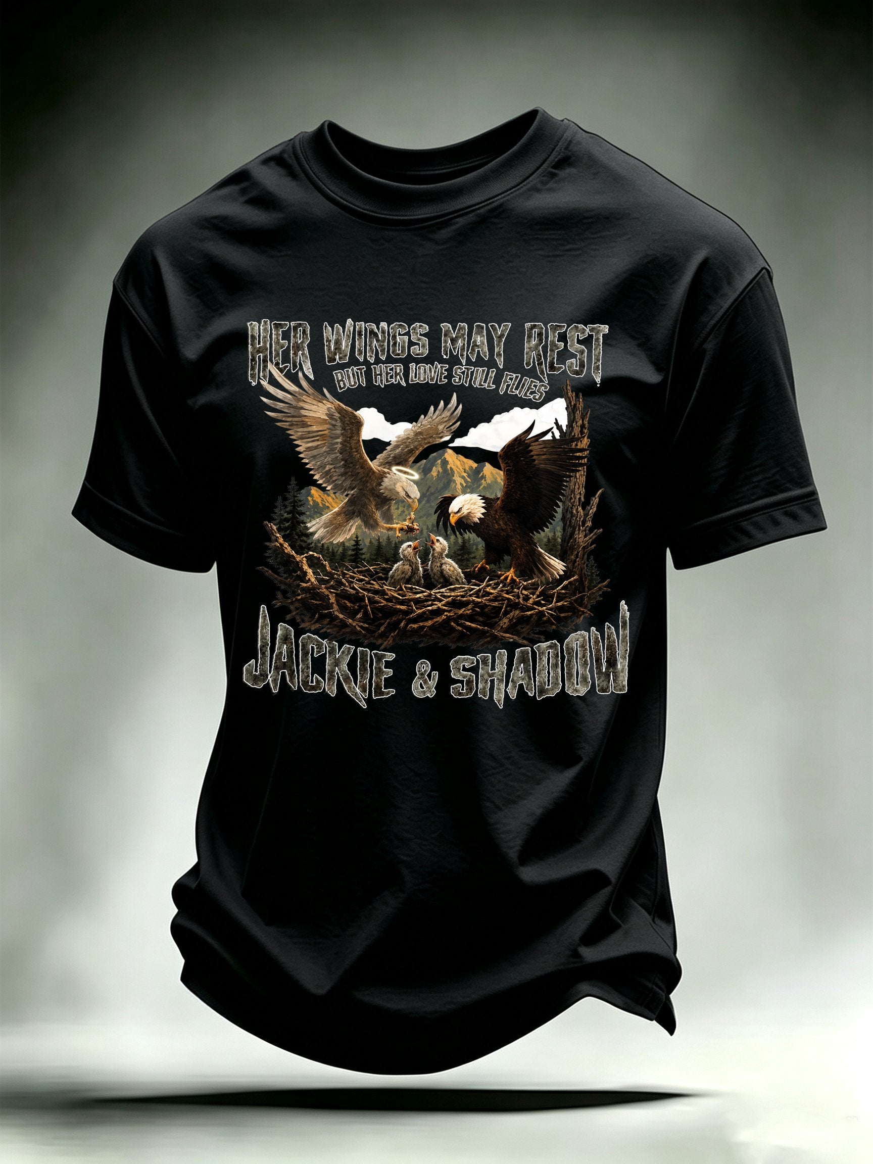 Men's HER WINGS MAY REST Print Crew-Neck T-Shirt