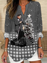 Women's Plaid Gradient Print Linen Blend Cozy Shirt
