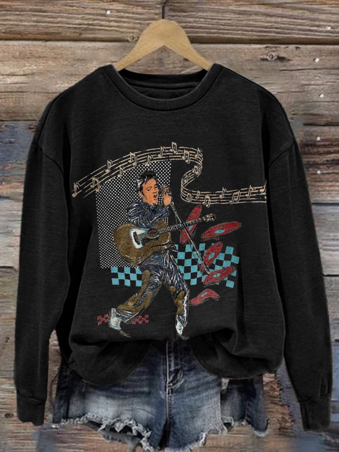 Retro King Of Rock Roll Print Sweatshirt