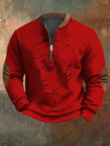 Men's Retro King Of Rock Roll Print Zip Sweatshirt