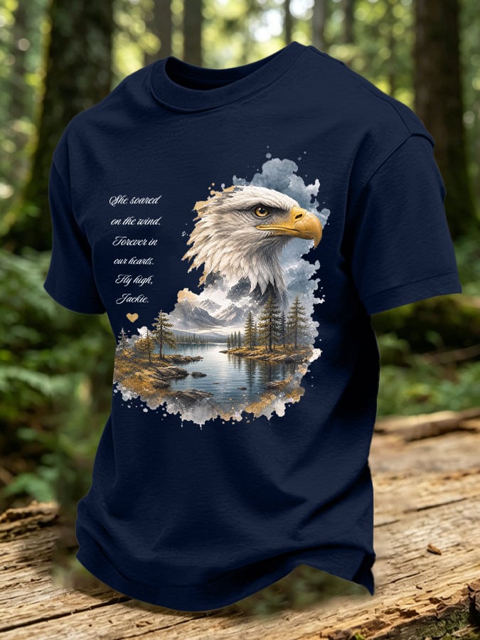 Men's Retro Jackie Bald Eagle Tribute Forever in Our Hearts Eagle Printed Casual T-Shirt