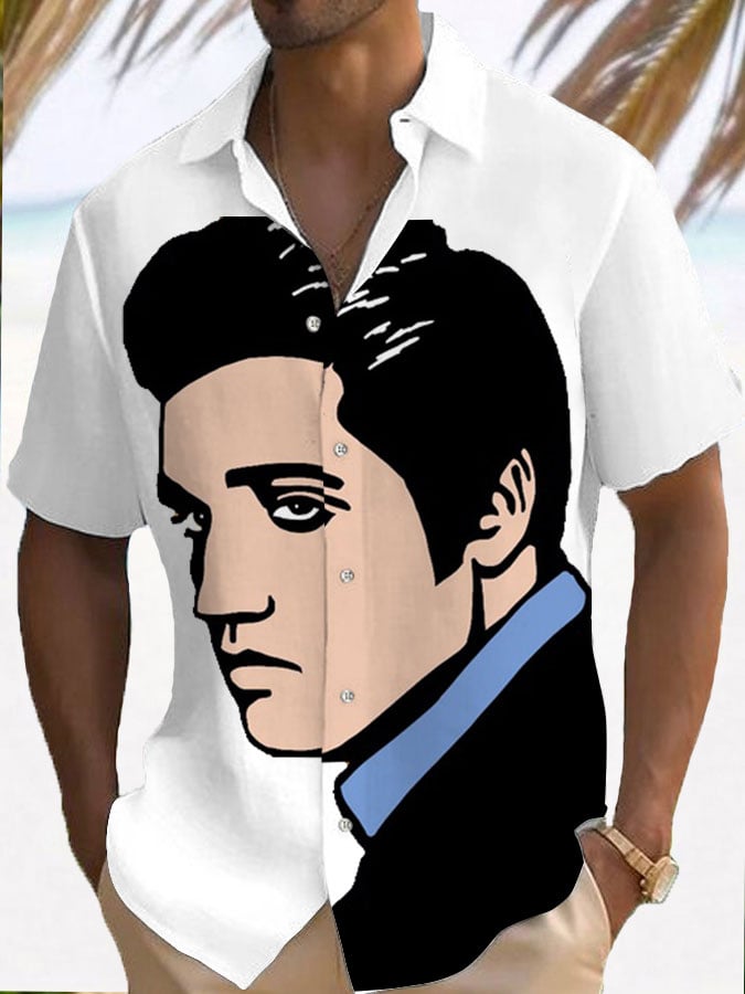 Men's Vintage Music Superstar Print Resort Shirt