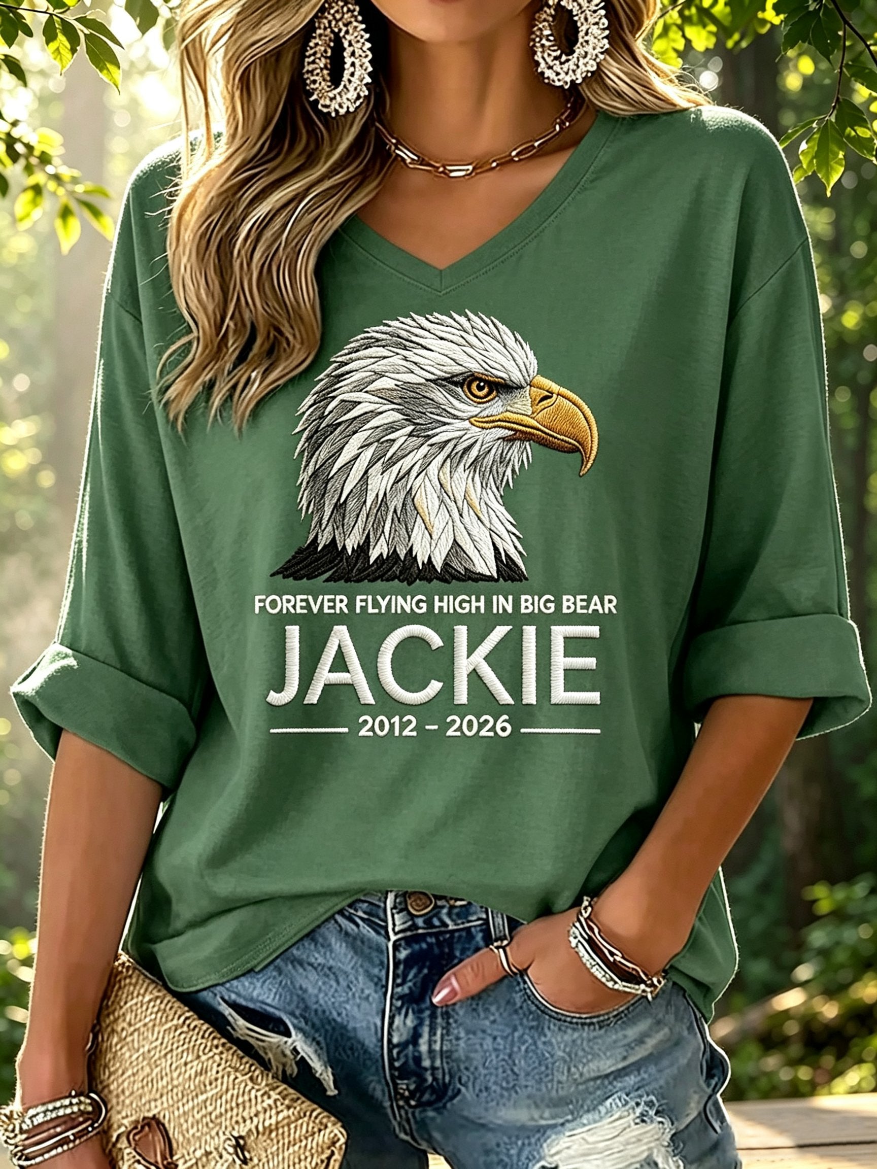 Women's Forever Over Big Bear Print V Neck Top