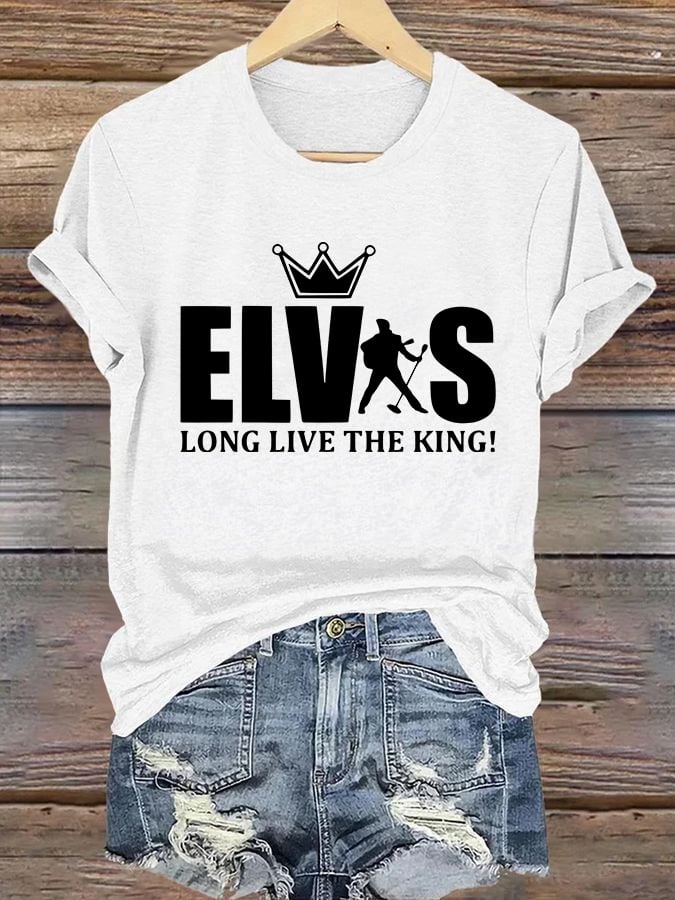 Retro King Of Rock Roll Long Live The King Print T-Shirt