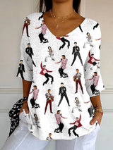 Women's Retro Music Singer Print Shirt