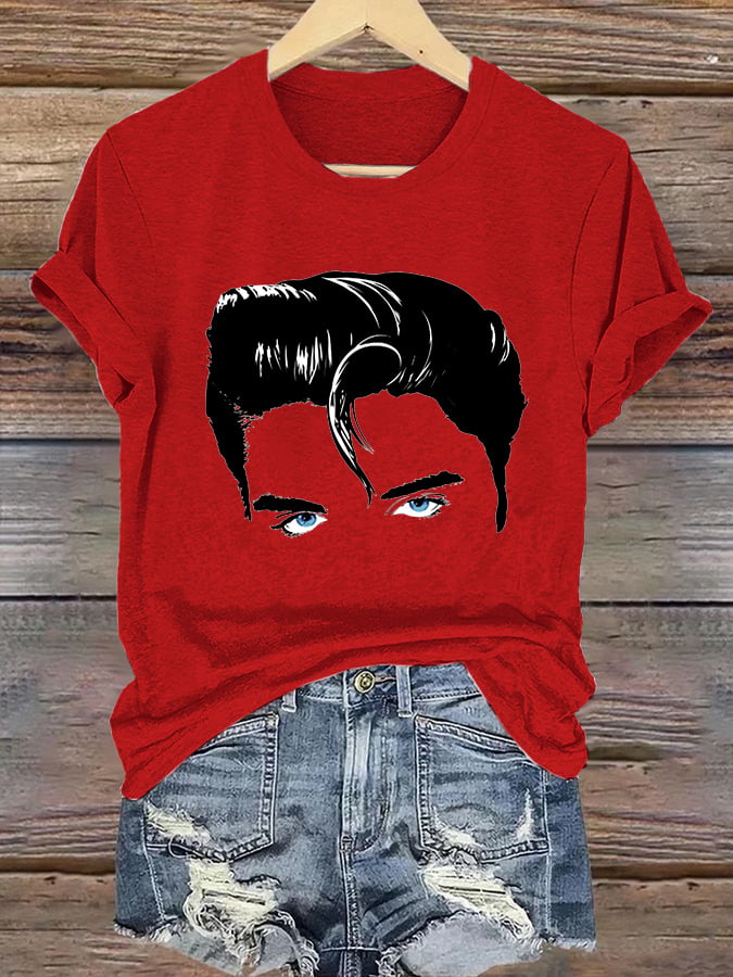 Retro King Of Rock Roll Print T-Shirt