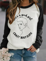 Women's She Is A Good Girl Crazy About King Of Rock Roll Print Raglan Sweatshirt