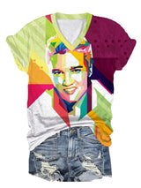 Women's Music Singer Printed V-Neck T-Shirt
