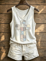 Women's God Is Good Faith Cross Print Top